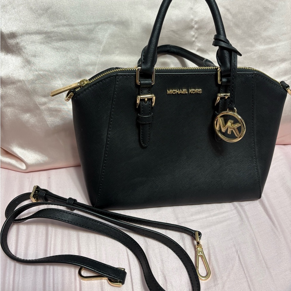 Michael Kors Black Satchel with Gold Hardware